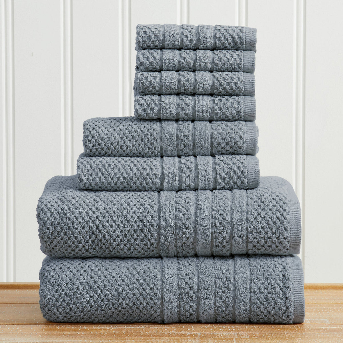 100% Cotton Checkered Jacquard Bath Towel Set - Giuliana Collection 8 Piece Set Blue Bath - Tophatter Daily Deals
