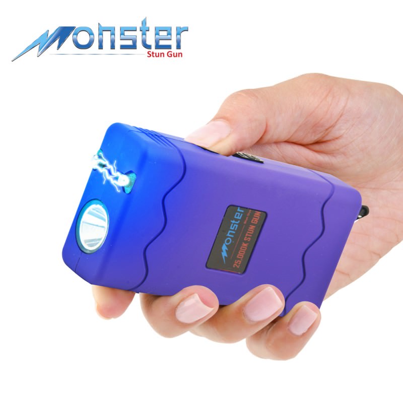25 Million Volt Rechargeable Stun Gun With LED Light and Disable Pin Purple Collectible Weapons - Tophatter Daily Deals