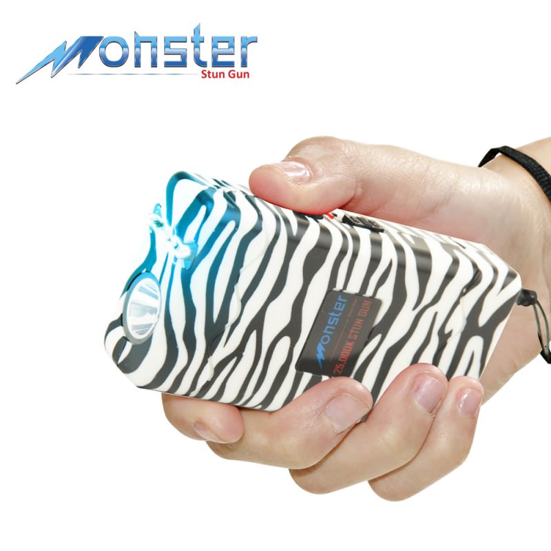 25 Million Volt Rechargeable Stun Gun W/ LED Light & Disable Pin Zebra Print Collectible Weapons - Tophatter Daily Deals