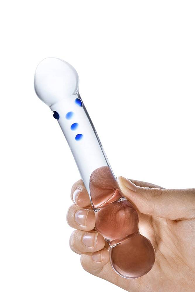 Gläs - Textured - 6" G-Spot Glass Dildo - Clear/Blue Sex Toy - Tophatter Daily Deals