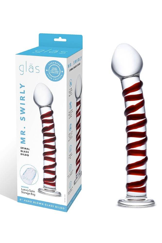 Gläs - Mr. Swirly - 8.25" Textured Glass Dildo - Clear/Red Sex Toy - Tophatter Daily Deals