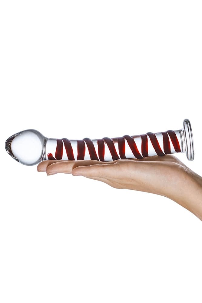 Gläs - Mr. Swirly - 8.25" Textured Glass Dildo - Clear/Red Sex Toy - Tophatter Daily Deals