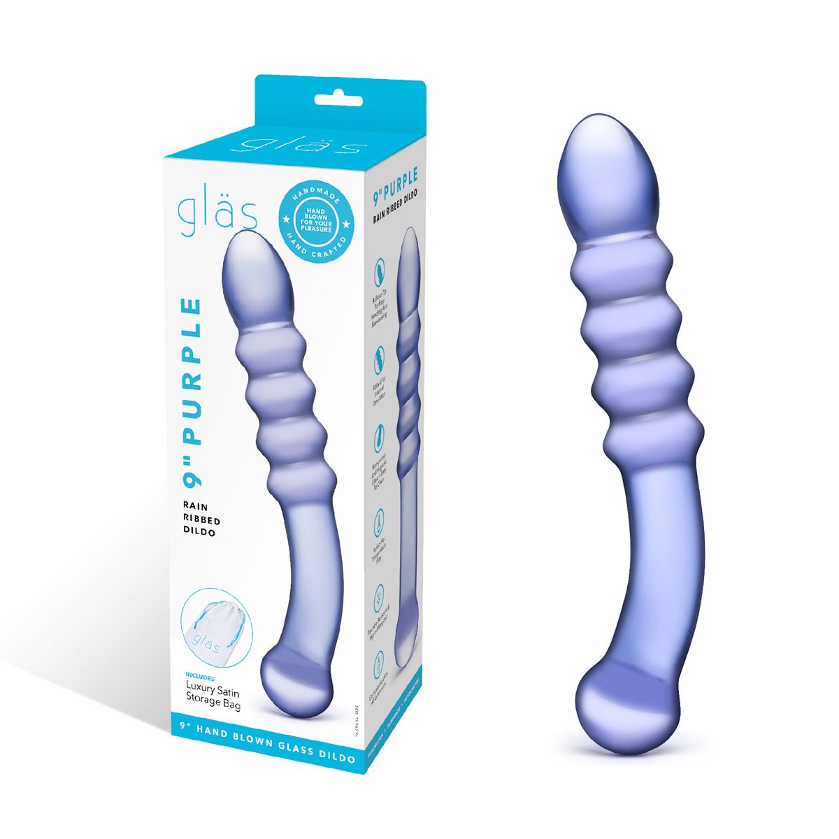 Glas Purple Rain 9" Ribbed Dildo in Clear Dildo - Tophatter Daily Deals