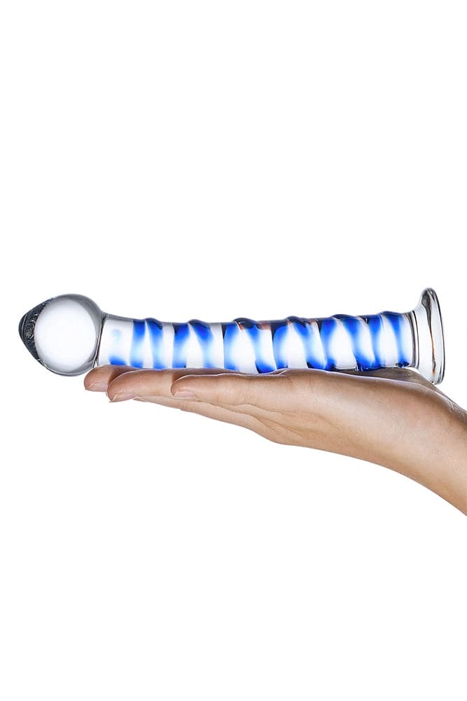 Gläs - Blue Spiral - 7.5" Glass Dildo - Blue/Clear Sex Toy - Tophatter Daily Deals