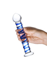 Gläs - Blue Spiral - 7.5" Glass Dildo - Blue/Clear Sex Toy - Tophatter Daily Deals