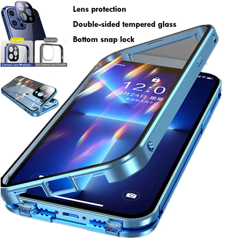 Metal Magnetic Double-Sided Glass Snap Lock Phone Case For iPhone iPhone Cases - Tophatter Daily Deals