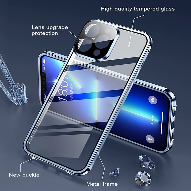 Metal Magnetic Double-Sided Glass Snap Lock Phone Case For iPhone iPhone Cases - Tophatter Daily Deals