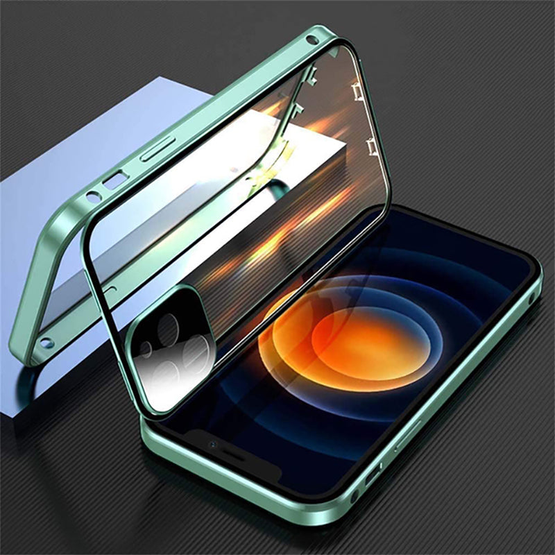 Metal Magnetic Double-Sided Glass Snap Lock Phone Case For iPhone Green iPhone Cases - Tophatter Daily Deals