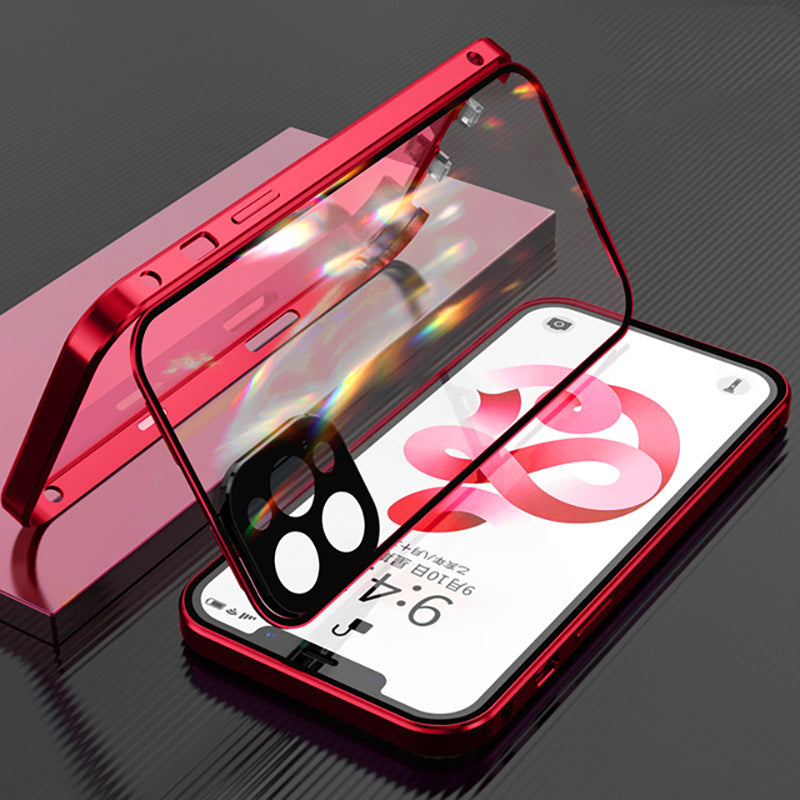 Metal Magnetic Double-Sided Glass Snap Lock Phone Case For iPhone Red iPhone Cases - Tophatter Daily Deals