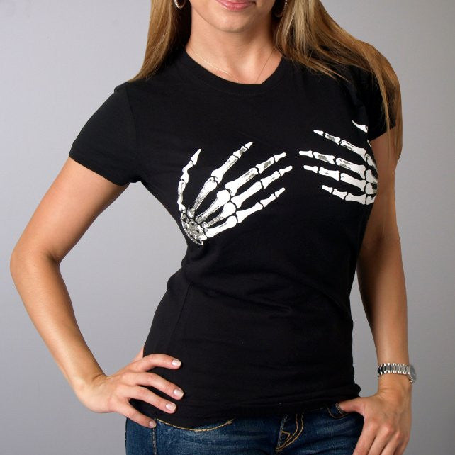 Hot Leathers Ladies Skeleton Hands Biker Tee Ladies Short Sleeve - Tophatter Daily Deals