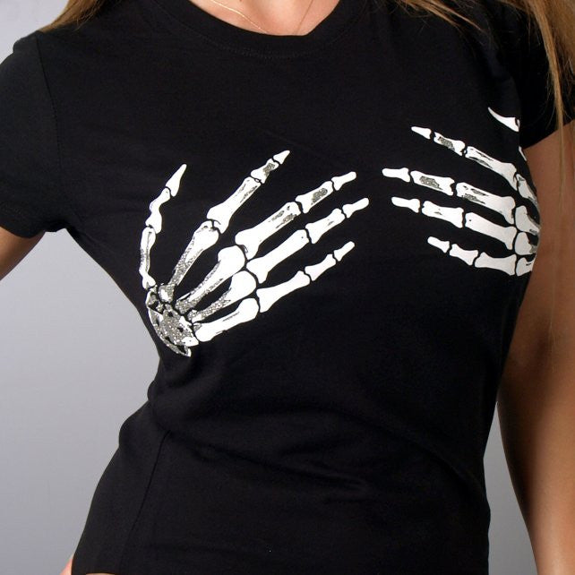 Hot Leathers Ladies Skeleton Hands Biker Tee Ladies Short Sleeve - Tophatter Daily Deals