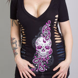 Hot Leathers Slit Side Sugar Paisley Shirt Ladies Short Sleeve - Tophatter Daily Deals
