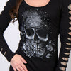 Hot Leathers Bandana Skull Ladies Slit Cut Long Sleeve w/ Rhinestones Ladies Long Sleeve - Tophatter Daily Deals