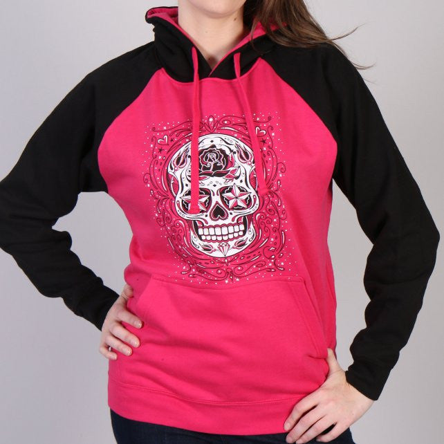 Hot Leathers Sugar Skull Raglan Sweat Shirt Ladies Pull Over Hoodie S2G Hoodies & Sweatshirts - Tophatter Daily Deals