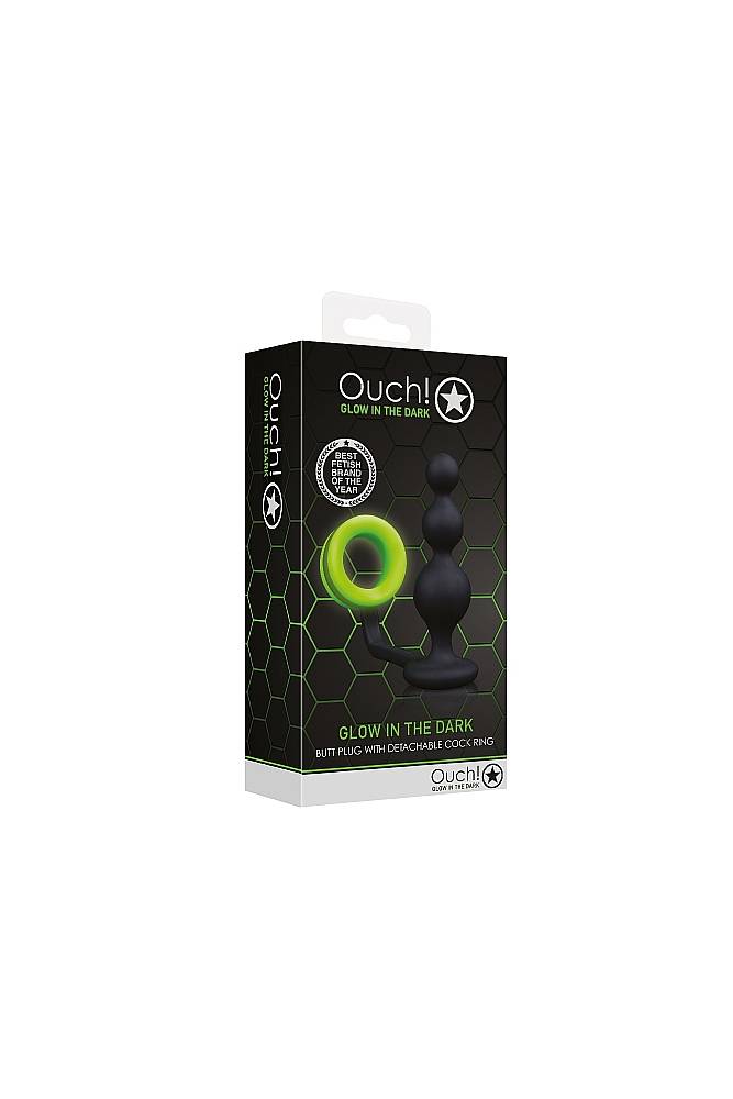 Ouch by Shots Toys - Glow - Beads Butt Plug with Cock Ring - Glow in the Dark Sex Toy - Tophatter Daily Deals