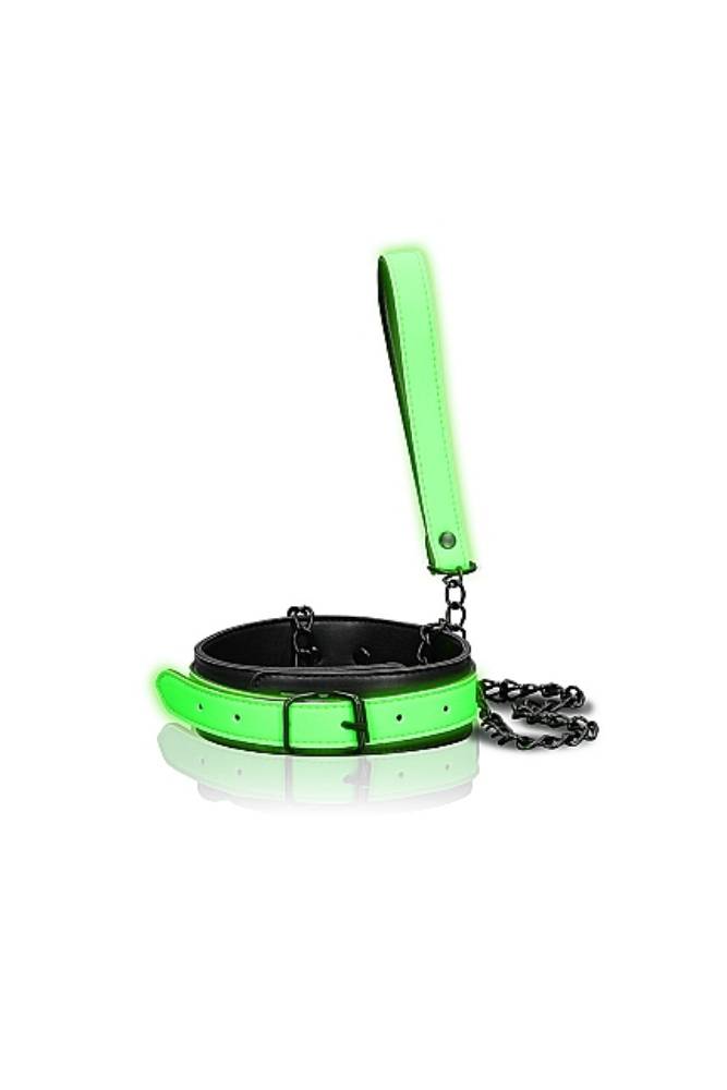 Ouch by Shots Toys - Glow - Bonded Leather Collar and Leash - Glow in the Dark BDSM - Tophatter Daily Deals