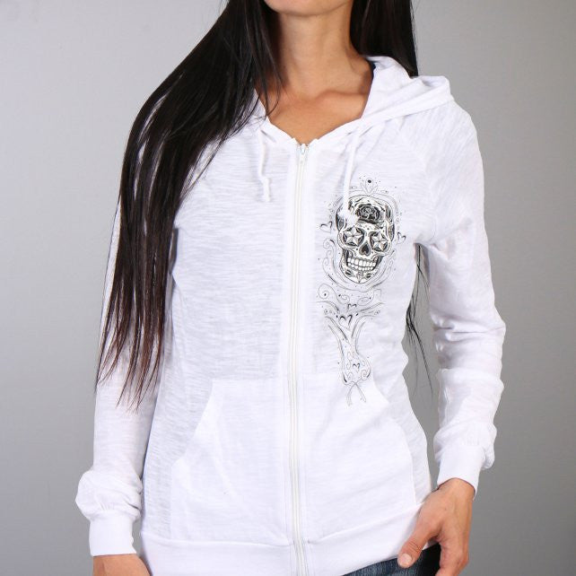 Hot Leathers Womens Sugar Skull Lightweight Slubby Hooded Sweatshirt Hoodies & Sweatshirts - Tophatter Daily Deals
