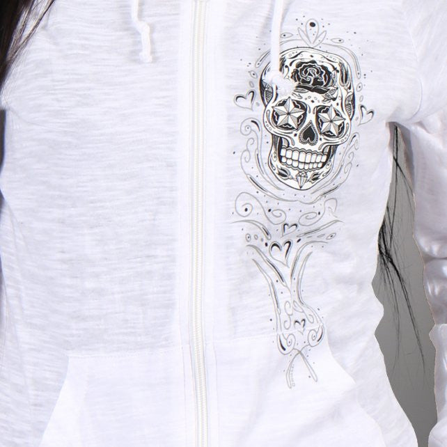 Hot Leathers Womens Sugar Skull Lightweight Slubby Hooded Sweatshirt Hoodies & Sweatshirts - Tophatter Daily Deals