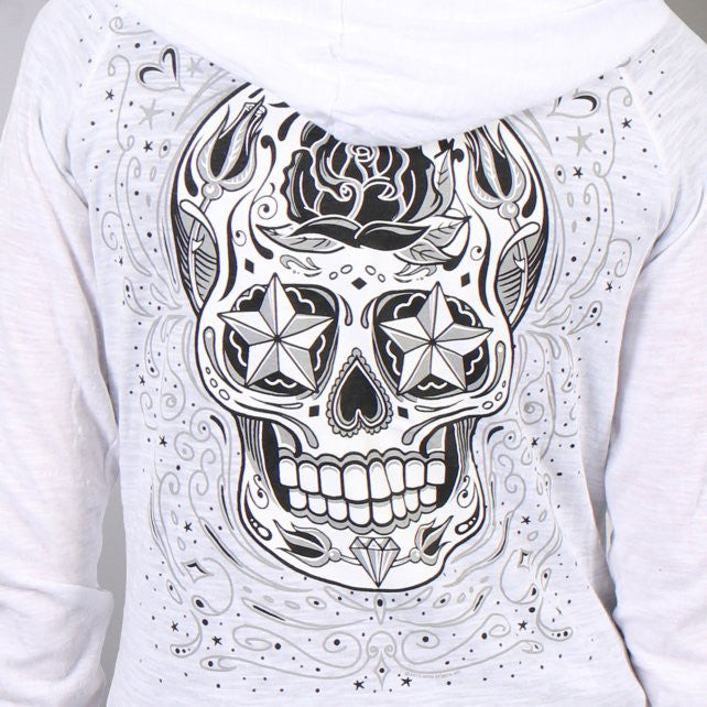 Hot Leathers Womens Sugar Skull Lightweight Slubby Hooded Sweatshirt Hoodies & Sweatshirts - Tophatter Daily Deals