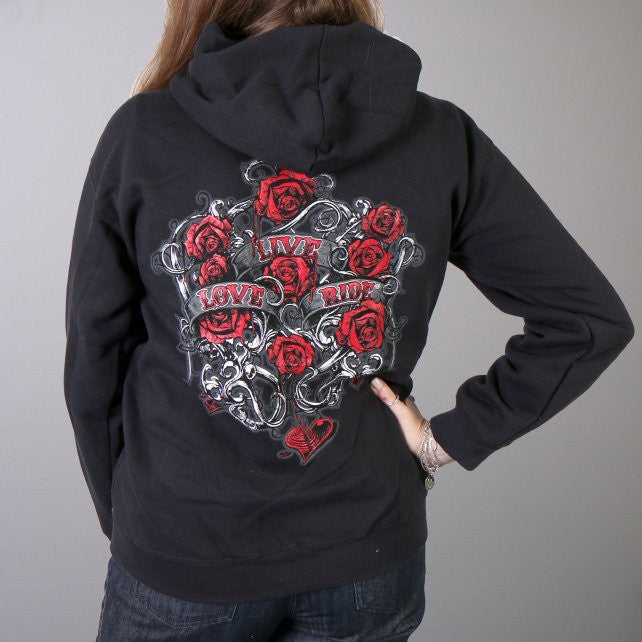 Hot Leathers Womens Hooded Sweatshirt with Live, Love, Ride and Roses Hoodies & Sweatshirts - Tophatter Daily Deals