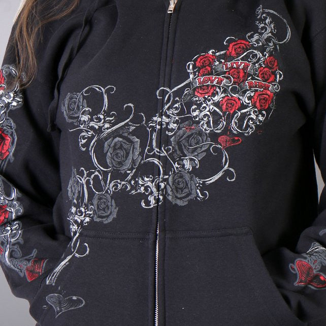 Hot Leathers Womens Hooded Sweatshirt with Live, Love, Ride and Roses Hoodies & Sweatshirts - Tophatter Daily Deals