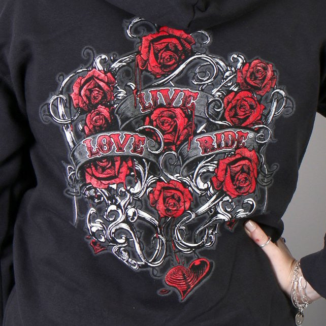 Hot Leathers Womens Hooded Sweatshirt with Live, Love, Ride and Roses Hoodies & Sweatshirts - Tophatter Daily Deals
