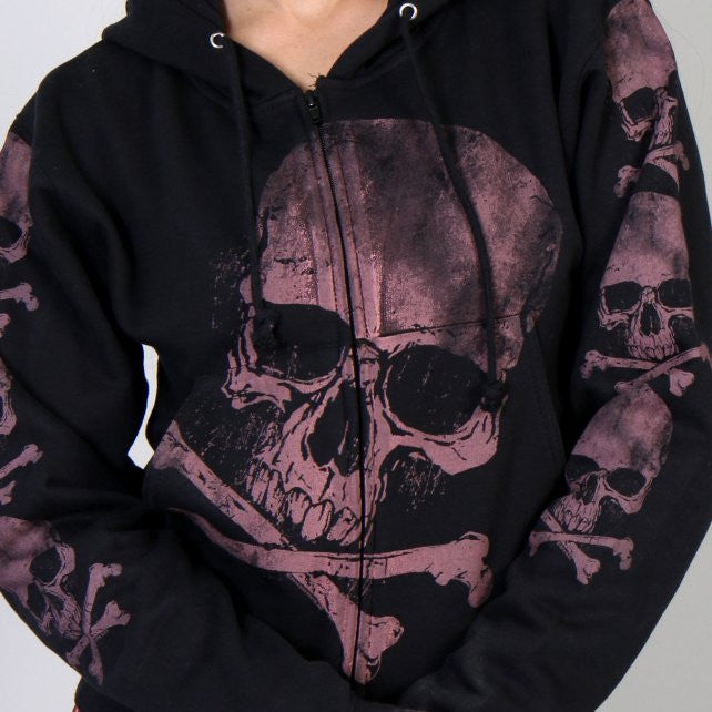 Hot Leathers Skull and Crossbones Jumbo Print Ladies Hooded Sweatshirt Hoodies & Sweatshirts - Tophatter Daily Deals