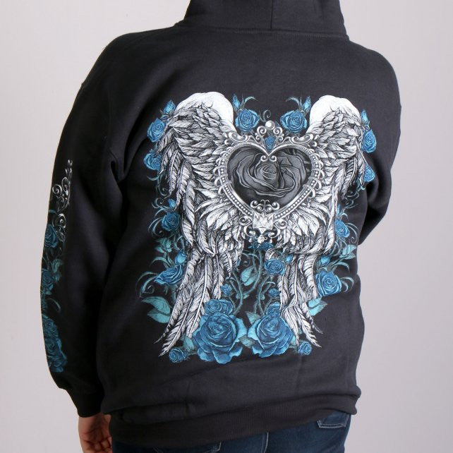 Hot Leathers Angel Roses Zip Up Hooded Ladies Sweat Shirt Wings Hoodies & Sweatshirts - Tophatter Daily Deals