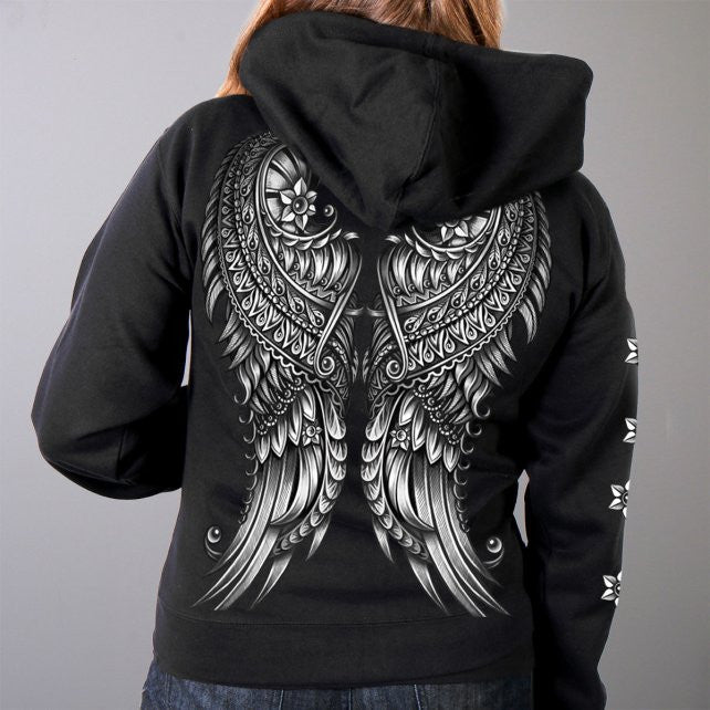 Hot Leathers Ornate Angel Wings Zip-Up Hooded Sweat Shirt Hoodies & Sweatshirts - Tophatter Daily Deals