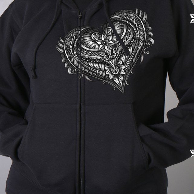 Hot Leathers Ornate Angel Wings Zip-Up Hooded Sweat Shirt Hoodies & Sweatshirts - Tophatter Daily Deals