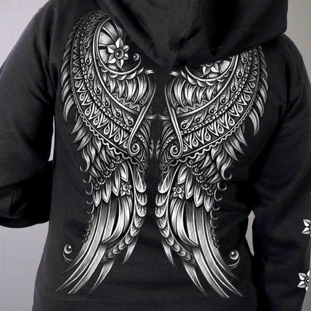 Hot Leathers Ornate Angel Wings Zip-Up Hooded Sweat Shirt Hoodies & Sweatshirts - Tophatter Daily Deals
