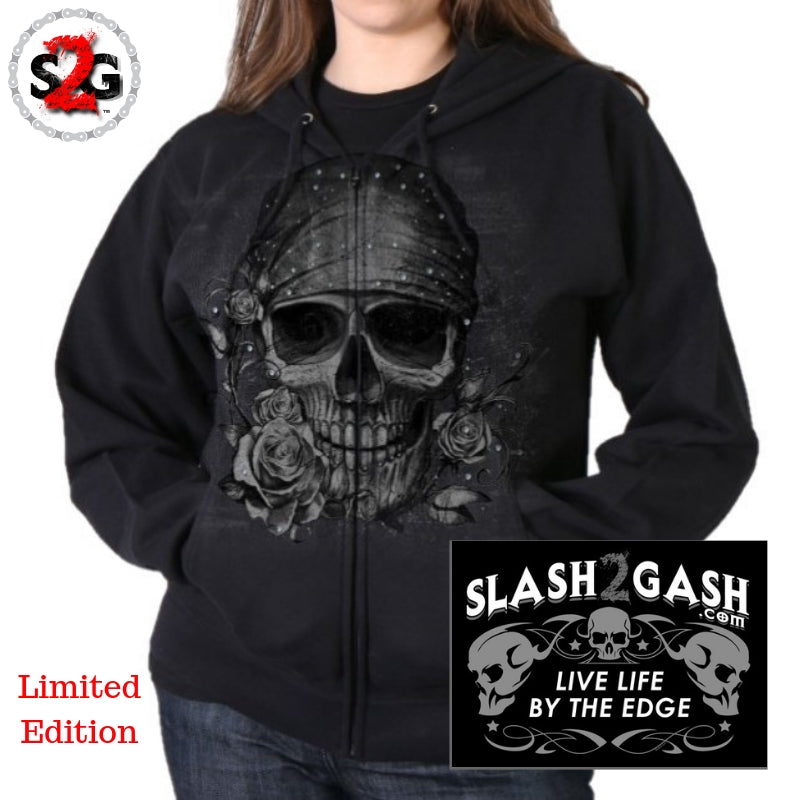Hot Leathers Bandana Skull Sweatshirt Ladies Hoodie w/ Glitter Ink Hoodies & Sweatshirts - Tophatter Daily Deals