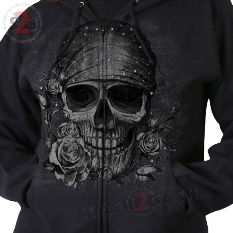 Hot Leathers Bandana Skull Sweatshirt Ladies Hoodie w/ Glitter Ink Hoodies & Sweatshirts - Tophatter Daily Deals