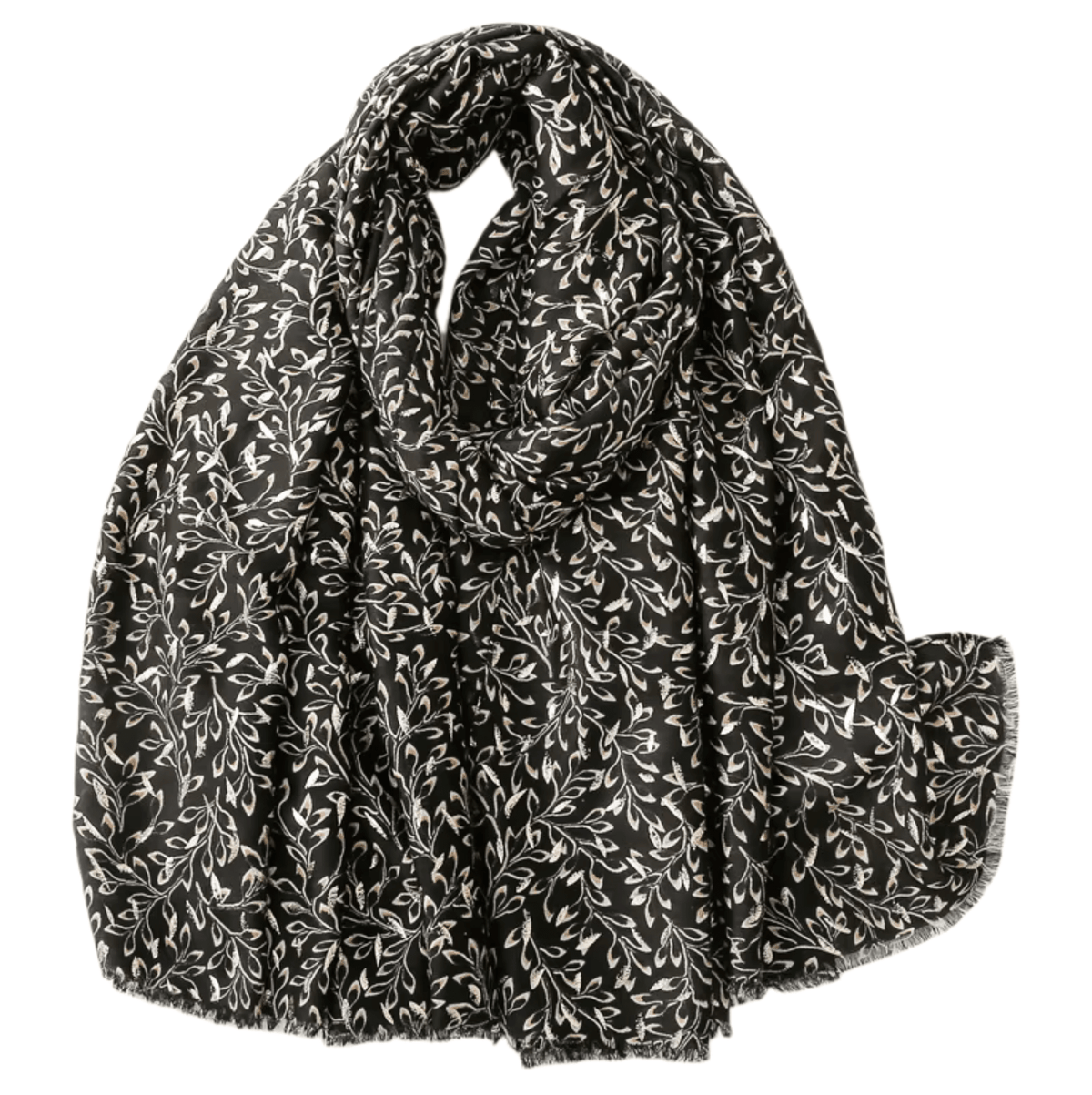 Black Leaf-Pattern Lightweight Scarf Multi Scarves - Tophatter Daily Deals