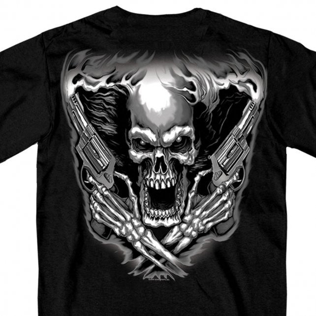 Hot Leathers Assassin Double Sided T-Shirt Skull & Smoking Pistols Mens Short Sleeve - Tophatter Daily Deals
