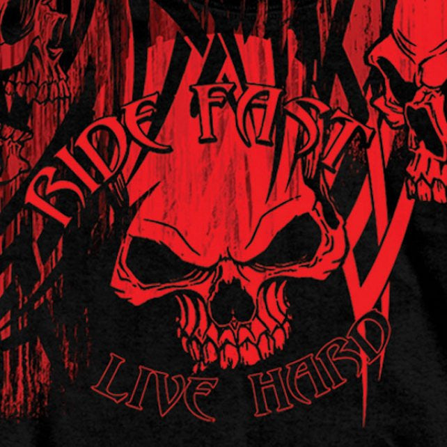Hot Leathers Over The Top Red Tribal Skull T-Shirt Ride Fast Live Hard Mens Short Sleeve - Tophatter Daily Deals