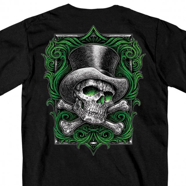Hot Leathers Top Hat Cross Bones Short Sleeve Skull T-Shirt Double Sided Mens Short Sleeve - Tophatter Daily Deals