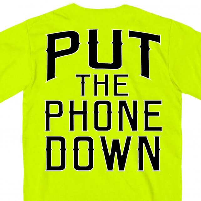 NEW! Hot Leathers Put The Phone Down Biker T-Shirt Safety Green Hi-Vis Mens Short Sleeve - Tophatter Daily Deals