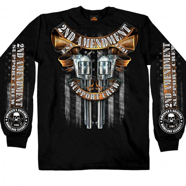 Hot Leathers Crossed Pistols Long Sleeve Shirt 2nd Amend. Support Crew Mens Long Sleeve - Tophatter Daily Deals