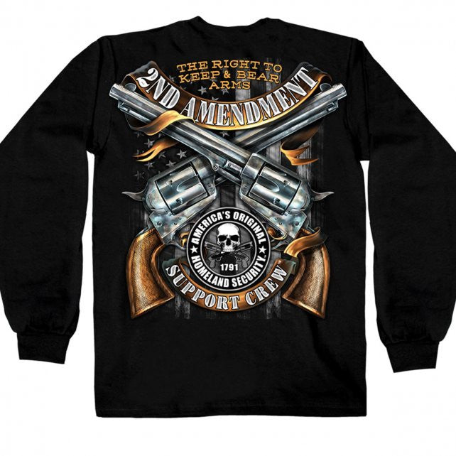 Hot Leathers Crossed Pistols Long Sleeve Shirt 2nd Amend. Support Crew Mens Long Sleeve - Tophatter Daily Deals