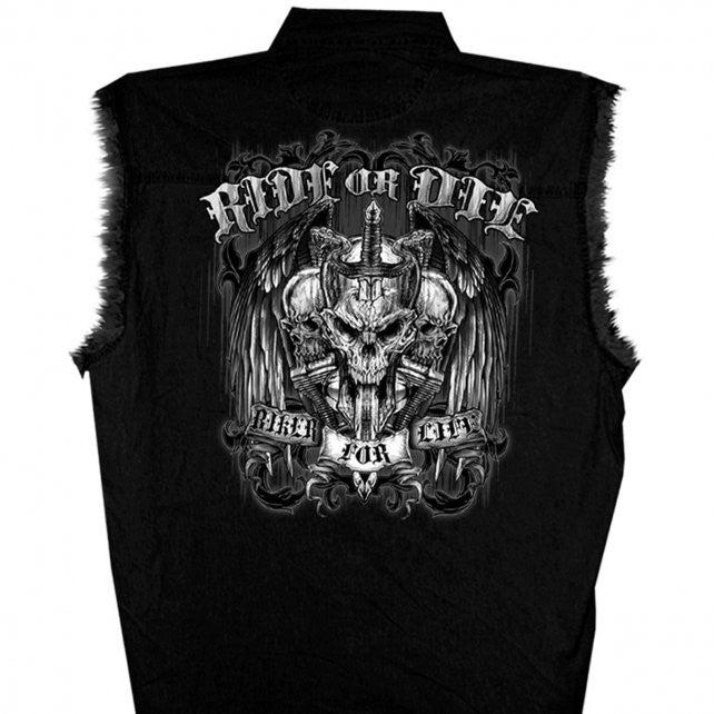 Hot Leathers Ride or Die Skull Sleeveless Denim Biker For Life Shirt Sleeveless Denim - Tophatter Daily Deals