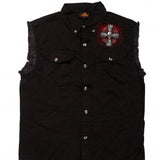 Hot Leathers Celtic Cross Black Sleeveless Denim Button Up Biker Shirt Sleeveless Denim - Tophatter Daily Deals