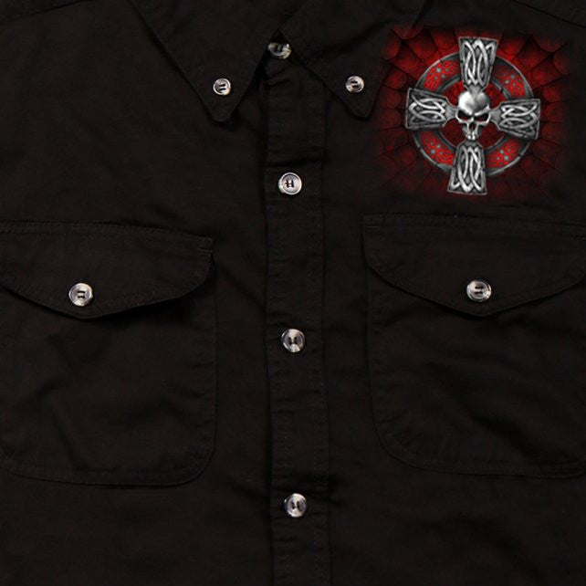 Hot Leathers Celtic Cross Black Sleeveless Denim Button Up Biker Shirt Sleeveless Denim - Tophatter Daily Deals