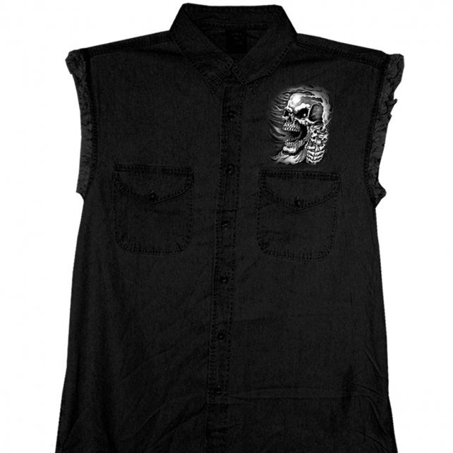 Hot Leathers Assassin Sleeveless Denim Biker Shirt Skull & Pistols Sleeveless Denim - Tophatter Daily Deals