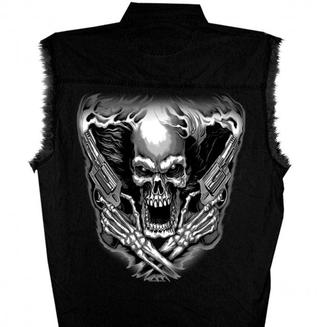 Hot Leathers Assassin Sleeveless Denim Biker Shirt Skull & Pistols Sleeveless Denim - Tophatter Daily Deals