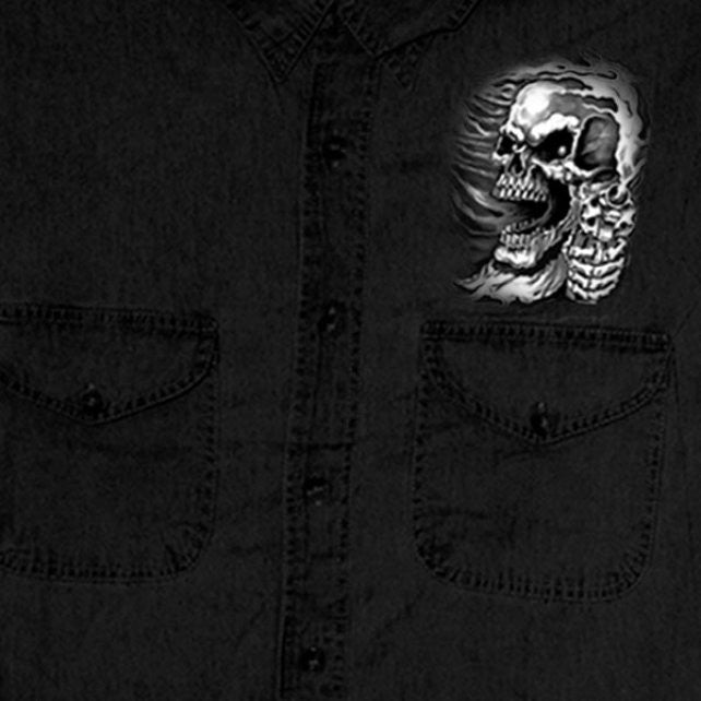 Hot Leathers Assassin Sleeveless Denim Biker Shirt Skull & Pistols Sleeveless Denim - Tophatter Daily Deals