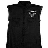 Hot Leathers Shredder Skull Black Sleeveless Denim Biker Shirt Sleeveless Denim - Tophatter Daily Deals