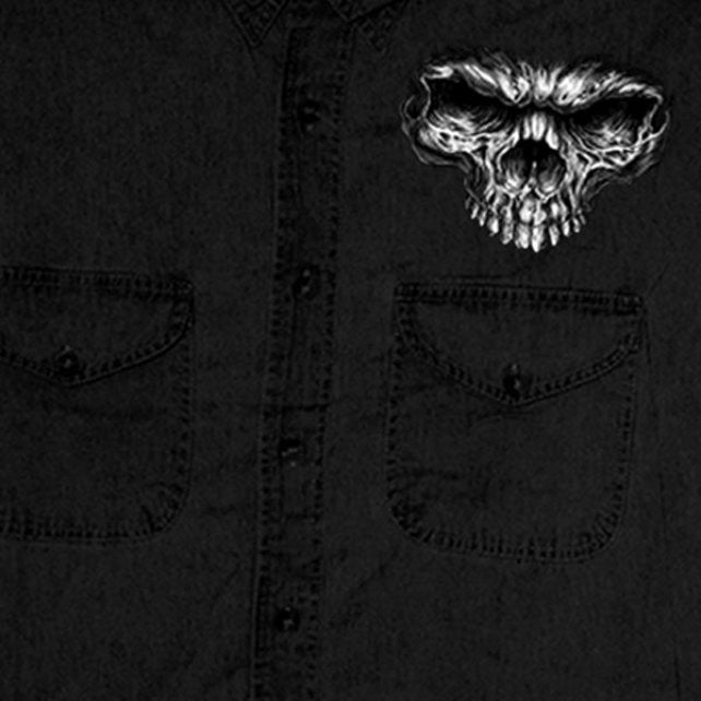 Hot Leathers Shredder Skull Black Sleeveless Denim Biker Shirt Sleeveless Denim - Tophatter Daily Deals