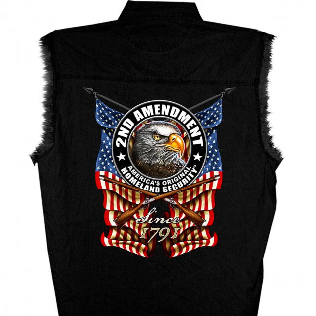 Hot Leathers New Down Flag Sleeveless Denim Button Up Biker Shirt Sleeveless Denim - Tophatter Daily Deals