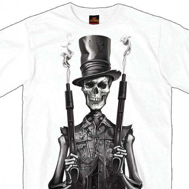 Hot Leathers Stovepipe Shotguns JUMBO Print Skeleton Biker T-Shirt S2G Mens Short Sleeve - Tophatter Daily Deals